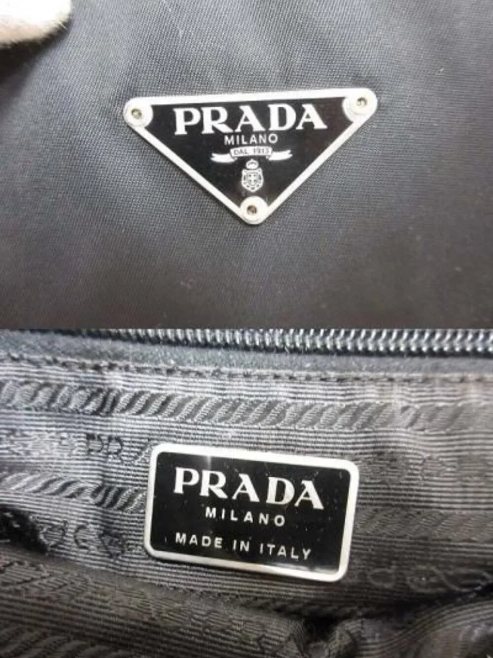 Prada Nylon Leather Tote Hand Black